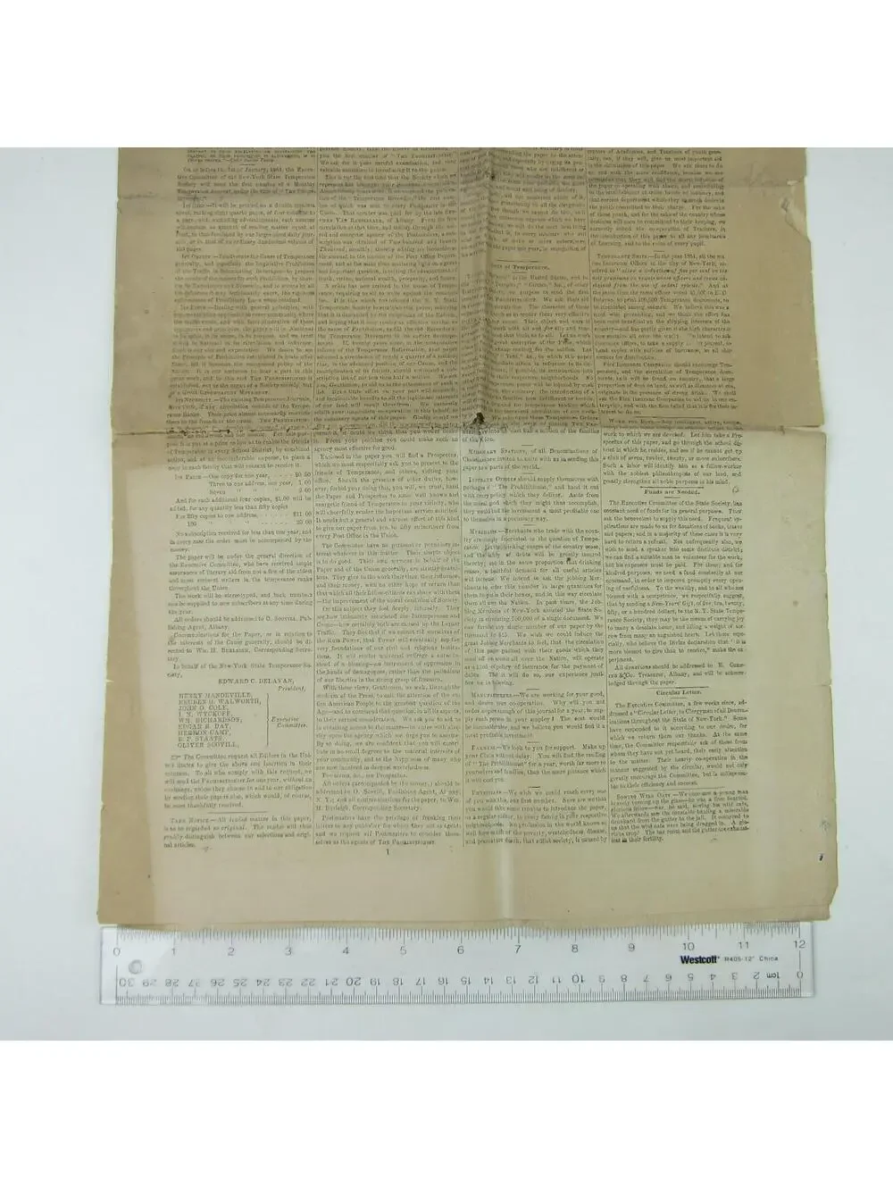 The Prohibitionist Newspaper New York Temperance Society #1 Antique 1854 RARE